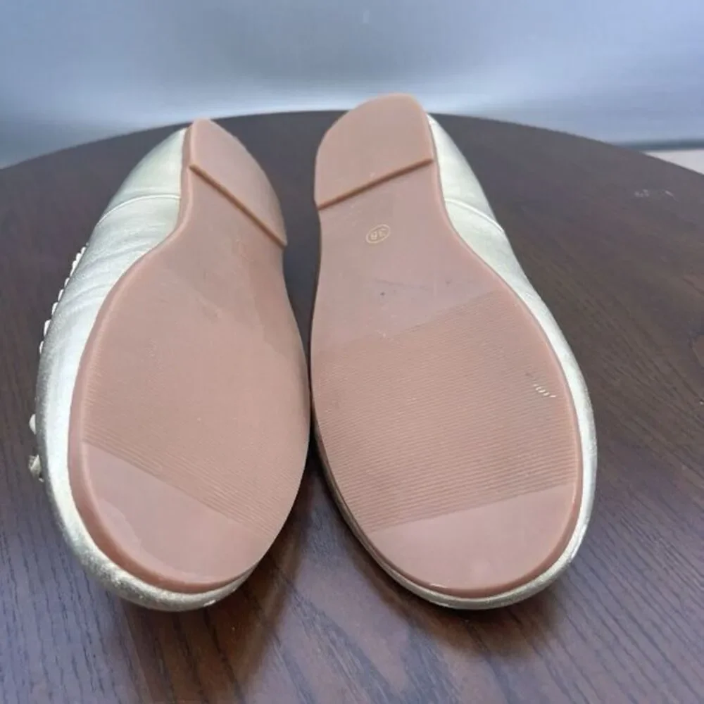 MiniBoden Ballet Flat Shoes Girls 5.5 / 38 Gold Leather Comfort Slip‎ On C1490